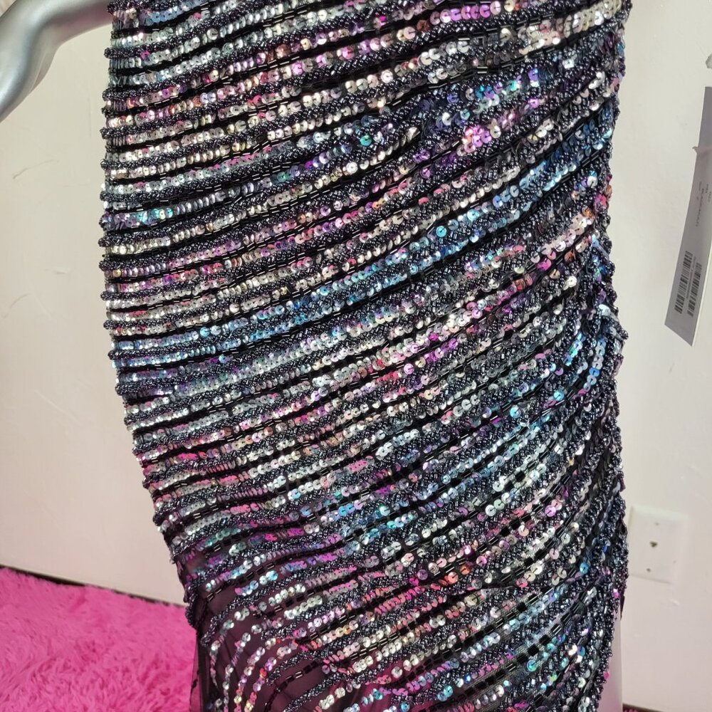 NWT~$990~JOVANI~SZ 2~BLACK PINK BEADED SEQUIN SLIT PROM EVENING GOWN DRESS - Picture 8 of 16